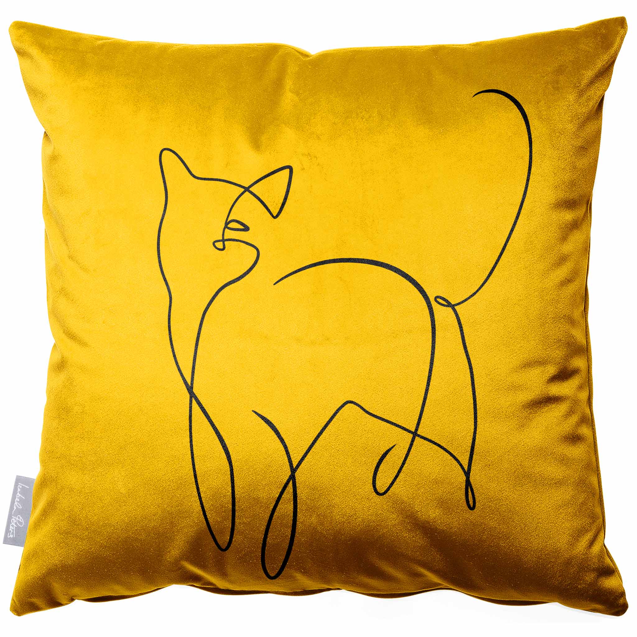 Cat Sustainable Velvet Cushion Mustard Ochre 40 x 40 cm Cover Only